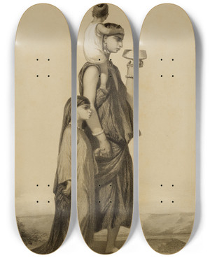 Triptych art skateboard deck of Alexandre Bida A Fellah Woman by Alexandre Bida (1823-1895)
