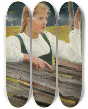 Triptych art skateboard deck of Albert Edelfelt Solveig Ii by Albert Edelfelt (1854-1905)
