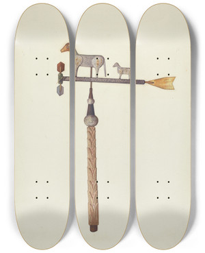 Triptych art skateboard deck of Laura Bilodeau Sheep Weather Vane by Laura Bilodeau