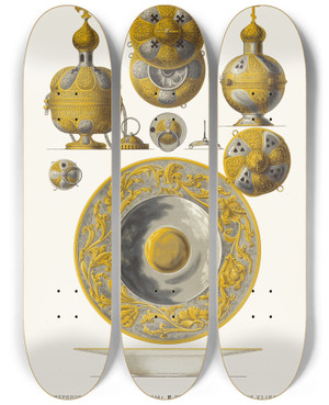 Triptych art skateboard deck of Fedor Grigoryevich Solntsev A Serebrianoe Zolochenoe Kadilo 1644 G B Serebrianoe Zolochenoe Kadilo 1649 G C by Fedor Grigoryevich Solntsev (1801-1892)