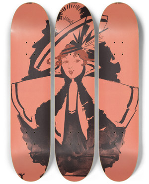 Triptych art skateboard deck of Ethel Reed A Virginia Cousin Bar Harbor Tales by Ethel Reed (1874-1900)