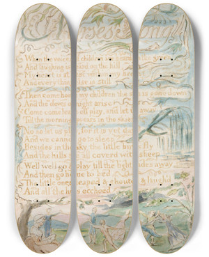 Triptych art skateboard deck of William Blake Pl 24 Nurses Song by William Blake (1757-1827)