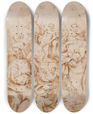 Triptych art skateboard deck of Girolamo Bonini Religious Scene_1 by Girolamo Bonini (1660-1680)