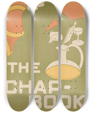 Triptych art skateboard deck of Frank Hazenplug The Chapbook_1 by Frank Hazenplug (1873-1931)