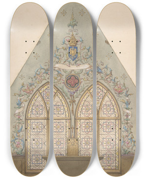 Triptych art skateboard deck of Julesedmondcharles Lachaise Design For Altar And Chapel Farnborough by Jules-Edmond-Charles Lachaise (1897)