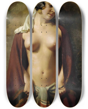 Triptych art skateboard deck of Hans Hassenteufel Oriental Nude by Hans Hassenteufel (1887-1943)