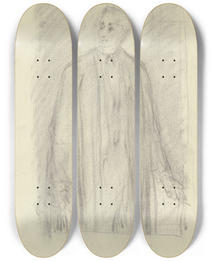 Triptych art skateboard deck of Victor Mller Kniebild Eines Mannes In Langem Talarartigem Rock by Victor Muller (1829-1871)