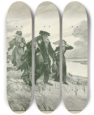 Triptych art skateboard deck of Hans Tegner Fairy Tales And Stories Pl35 by Hans Tegner (1853-1932)