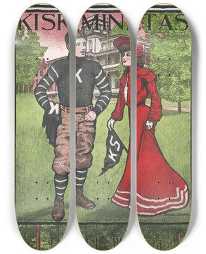 Triptych art skateboard deck of Bristow Adams Kiskikinetas by Bristow Adams (1875-1956)