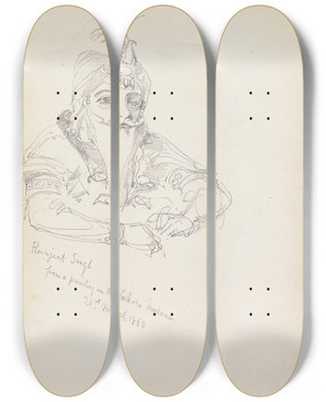 Triptych art skateboard deck of William Simpson Ranjit Singh From A Painting In The Lahore Museum by William Simpson (1823-1899)