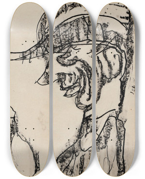 Triptych art skateboard deck of Christian Rohlfs Der Trinker by Christian Rohlfs (1849-1938)