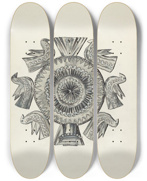 Triptych art skateboard deck of Irene M Burge Cut Tin Candle Holder_3 by Irene M Burge