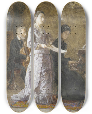 Triptych art skateboard deck of Thomas Eakins The Pathetic Song by Thomas Eakins (1844-1916)