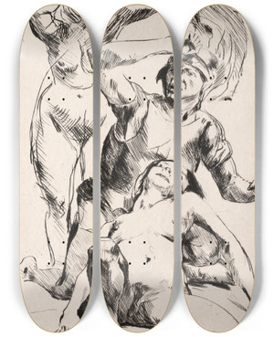 Triptych art skateboard deck of Lovis Corinth Theseus And Ariadne by Lovis Corinth (1858-1925)