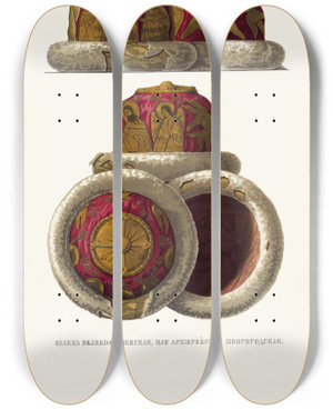 Triptych art skateboard deck of Fedor Grigoryevich Solntsev Shapka Velikokniazheskaia Ili Arhiereiskaia Novgorodskaia V 12 Um by Fedor Grigoryevich Solntsev (1801-1892)