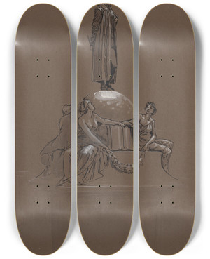 Triptych art skateboard deck of Walter Crane Design For A Shakespeare Memorial by Walter Crane (1845-1915)
