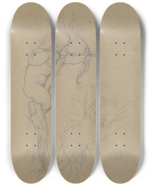 Triptych art skateboard deck of Victor Mller Zwei Putten Der Linke Von Einem Baum Mit Pfeil Und Bogen Zielend by Victor Muller (1829-1871)