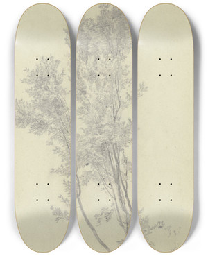 Triptych art skateboard deck of Fritz Bamberger Gruppe Junger Bume An Der Partnach Klamm by Fritz Bamberger (1814-1873)