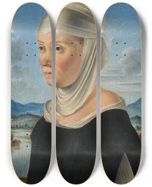 Triptych art skateboard deck of Jacometto Veneziano Portrait Of A Woman Possibly A Nun Of San Secondo by Jacometto Veneziano (1472-1497)