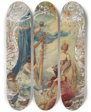 Triptych art skateboard deck of Eduard Veith Gesang by Eduard Veith (1856-1925)