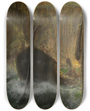Triptych art skateboard deck of Adolf Hirmyhirschl Zwischen Skylla Und Charybdis by Adolf Hiremy Hirschl (1860-1933)