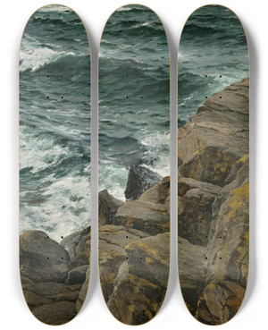 Triptych art skateboard deck of Berndt Lindholm View Of The Kattegat by Berndt Lindholm (1841-1914)