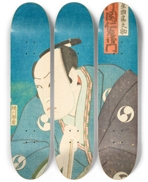 Triptych art skateboard deck of Utagawa Kunisada Toyokuni Iii The Actor Kataoka Nizaemon In The Role Of Boshi Yuranosuke Leader Of The 47 Rnin by Utagawa Kunisada (Toyokuni III) (1786-1865)