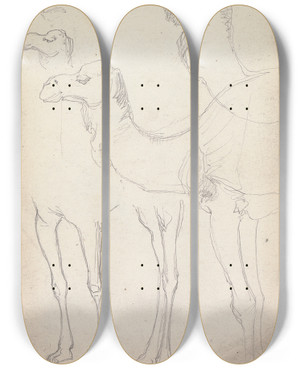 Triptych art skateboard deck of William Simpson Studies Of Camels Lahore 17 February 1860 by William Simpson (1823-1899)