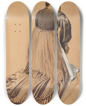 Triptych art skateboard deck of Konrad Bse Kneeling Woman From Behind by Konrad Bose (1852-1938)