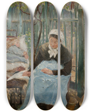 Triptych art skateboard deck of Gerda Roosvalkallstenius Paris In The Spring by Gerda Roosval-Kallstenius (1864-1939)