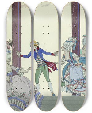 Triptych art skateboard deck of George Barbier Falbalas Et Fanfreluches Colinmaillard by George Barbier (1882-1932)