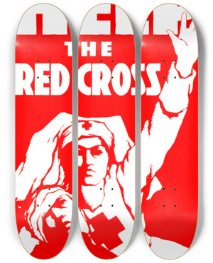 Triptych art skateboard deck of Herman Roeg Help The Red Cross by Herman Roeg (20-)