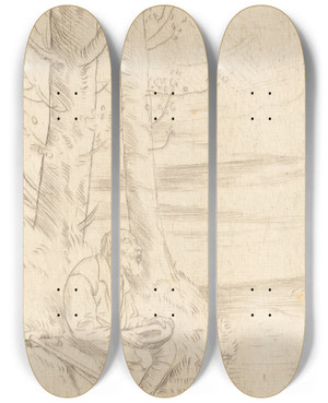Triptych art skateboard deck of Alphonse Legros Blind Beggar Le Mendiant Aveugle by Alphonse Legros (1837-1911)