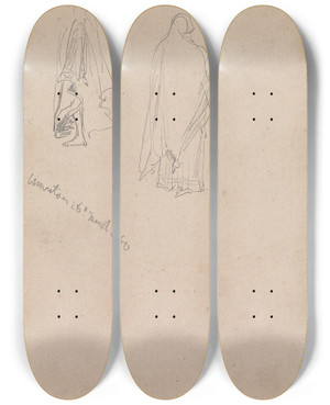Triptych art skateboard deck of William Simpson Sketch Of Two Female Figures Amritsar 26 March 1860 by William Simpson (1823-1899)