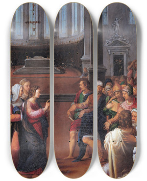 Triptych art skateboard deck of Camillo Filippi Christ Among The Doctors by Camillo Filippi (1500-1574)