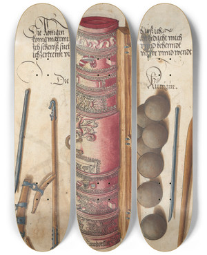 Triptych art skateboard deck of Jorg Kolderer Maximiliani Konig Zeughauss Pl04 by Jorg Kolderer (1465-1540)
