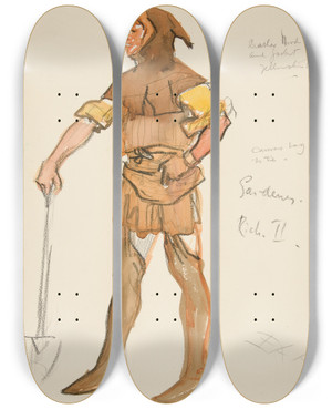 Triptych art skateboard deck of Edwin Austin Abbey Gardener Costume Sketch For Henry Irvings 1898 Planned Production Of Richard Ii by Edwin Austin Abbey (1852-1911)