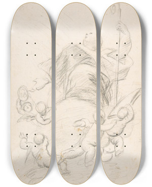 Triptych art skateboard deck of Luca Giordano Ascension Of A Bishop Saint by Luca Giordano (1634-1705)