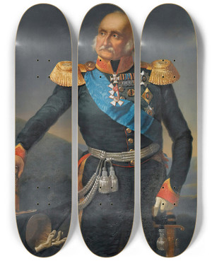 Triptych art skateboard deck of After Franz Krger Portrait Of Prince Petr Khristianovich Wittgenstein 17691843 by After Franz Kruger (1797-1857)