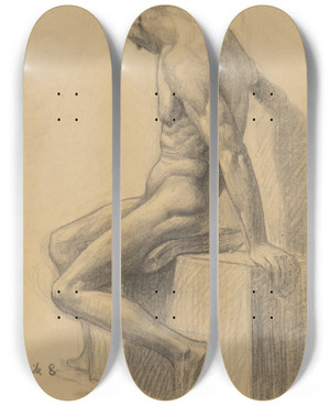 Triptych art skateboard deck of Emil Alexayolexk Study Of A Seated Man_2 by Emil Alexay-Olexk