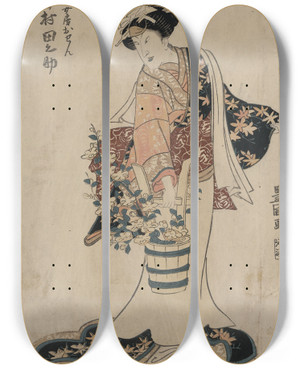 Triptych art skateboard deck of Toyokuni Utagawa Sawamura Tanosuke No Ysuke Nyb Osen by Toyokuni Utagawa (1769-1825)