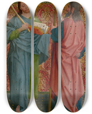 Triptych art skateboard deck of The Master Of The Holy Kinship Saints James The Lesser Andphilip by The Master Of The Holy Kinship (1475-1515)