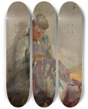 Triptych art skateboard deck of Jan Cigliski Sewing Tartar Girl From The Journey To Crimea by Jan Ciaglinski (1858-1913)