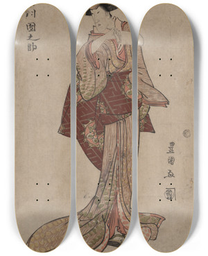 Triptych art skateboard deck of Toyokuni Utagawa Ichikawa Dannosuke by Toyokuni Utagawa (1769-1825)