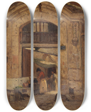 Triptych art skateboard deck of Fernand Maillaud Porte Rue Saintjacques by Fernand Maillaud (1862-1948)