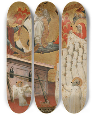 Triptych art skateboard deck of Antonio Del Massaro Da Viterbo Santa Francesca Romana Clothed By The Virgin by Antonio del Massaro da Viterbo (1450-1516)