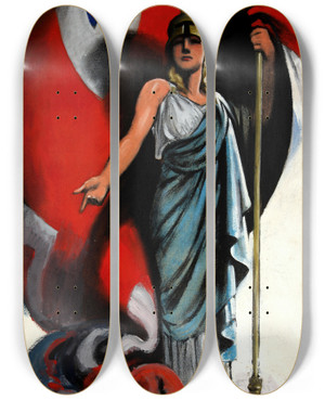 Triptych art skateboard deck of Tom Purvis Its Up To You by Tom Purvis (1888-1959)
