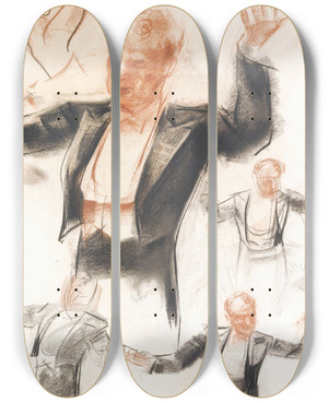 Triptych art skateboard deck of Alexandre Jacovleff Sergei Kusevitsky Conducting The Boston Symphony Orchestra by Alexandre Jacovleff (1887-1938)