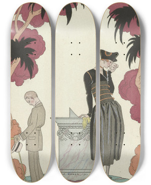 Triptych art skateboard deck of George Barbier Le Cadran Solaire by George Barbier (1882-1932)