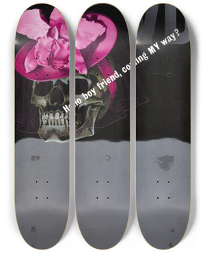 Triptych art skateboard deck of Reginald Mount  Hello Boy Friend Coming My Way by Reginald Mount (1906-1979)